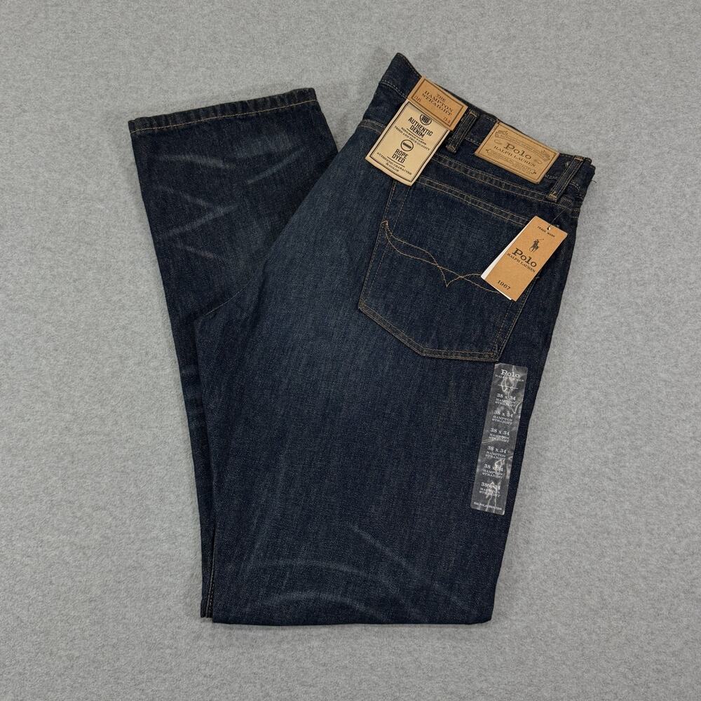 Polo Ralph Lauren Hampton Straight Jeans Mens 38x34 (Fit 40) Dark Wash Rope Dyed